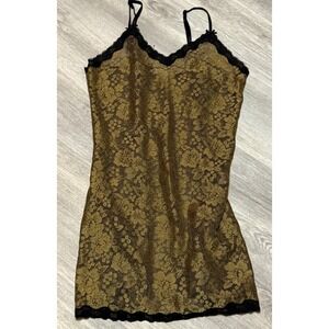 Morgan Taylor Intimates Gold Floral‎ Lace Black Trim Cami Top Size S